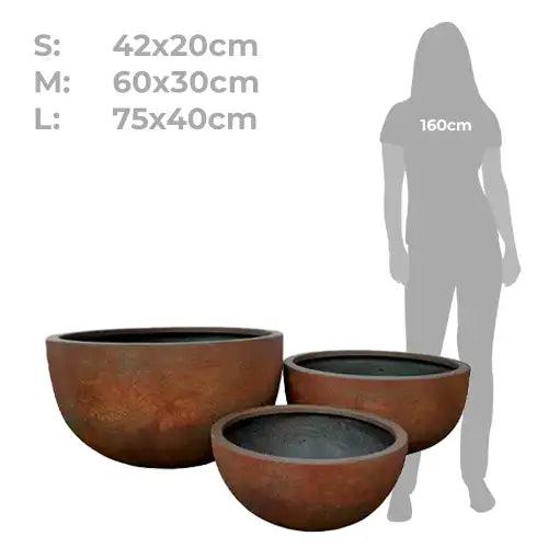 Lightweight Fibreglass Chambers Bowl Pot - Rust Available from Australian Landscape Supplies