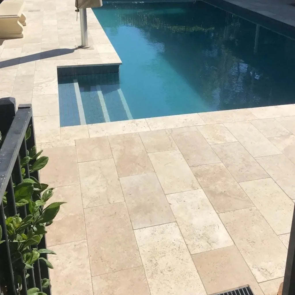 Premium Classic Light Travertine (Unfilled & Tumbled) | Pool Copings - Australian Landscape Supplies