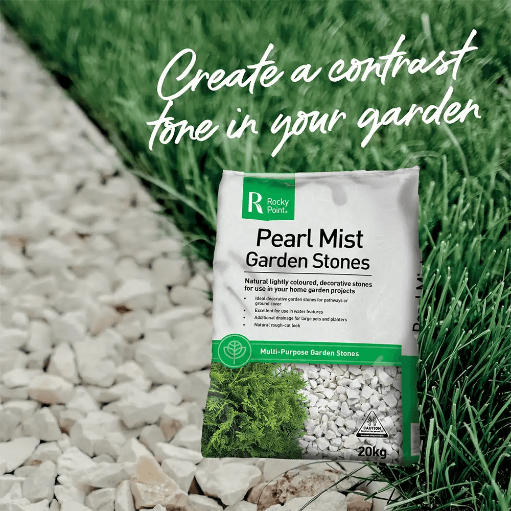 Pearl Mist Garden Stones 20kg | Rocky Point avaialble at Australian Landscape Supplies